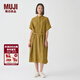 MUJI MUJI IDEE 女式 強捻短袖襯衫連衣裙女裝裙子夏季連身裙GAD12C4S 卡其色 M (155/80A)