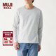 MUJI MUJI 男式 印度棉天竺編織 條紋圓領(lǐng)長(cháng)袖T恤 ABD01A0S 灰色X橫條 S