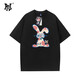 PNJ短袖T恤男女款2026夏季休閑兔子潮流寬松情侶純棉上衣 黑色 M 建議105-125斤