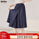 MsShe【假兩件仿牛仔山本裙褲】大碼女裝2025秋裝胖mm闊腿七分褲 藏青藍色現貨 2XL