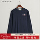 GANT【100%棉】甘特春季休閑刺繡柔軟內搭經(jīng)典純色圓領(lǐng)長(cháng)袖男T恤 433夜藍色 L
