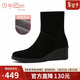 金利來(lái)（Goldlion）【新年禮物】女靴秋冬媽媽圓頭短筒坡跟短靴G613240121黑色加絨37
