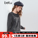 百圖（betu）女裝2025年冬季新款毛衣圓領(lǐng)時(shí)尚彩片落肩袖潮流長(cháng)袖上衣2510T44 深灰 M