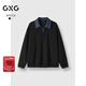 GXG男裝 25年秋季新品假兩件拼接領(lǐng)口休閑百搭學(xué)院風(fēng)翻領(lǐng)衛衣 黑色 XL