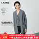藍地（LANDI）[溫暖老錢(qián)風(fēng)]灰色綿羊毛無(wú)領(lǐng)寬松中長(cháng)針織開(kāi)衫女2025冬新品 淺灰 L