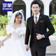 羅蒙（ROMON）西服套裝男新郎結婚西服男套裝禮服英倫西裝韓版修身商務職業(yè)正裝 黑色【西服+西褲】兩件套 XL