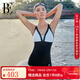 范德安（BALNEAIRE）時(shí)尚系列連體泳衣女士平角塑身顯瘦快干海邊溫泉游泳 61442 摩登黑白 M