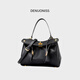 特洛利思（DENUONISS）植鞣頭層牛皮凱莉包rodeo托特包大容量女包手提鎖扣通勤腋下包 黑色【植鞣頭層牛皮】