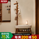 青櫨實(shí)木換鞋凳入戶(hù)門(mén)口長(cháng)頸鹿凳子掛衣架一體可坐鞋柜穿鞋凳子衣帽架 櫸木小鹿換鞋凳-胡桃色60CM