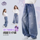 小馬寶莉女童牛仔褲兒童褲子2026春季新款洋氣闊腿褲 淺藍 拔印蝴蝶結 160