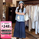 婧麒（JOYNCLEON）孕婦套裝夏季新款孕期寬松高級孕婦裝夏裝孕婦褲子短袖上衣女 藍色上衣+深藍色褲【套裝】 XL