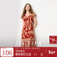 三彩2025夏季新款碎花雪紡連衣裙法式A字裙荷葉袖V領(lǐng)長(cháng)裙浪漫M 大紅色花卉 XL 170/92A