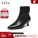 他她（TATA）加絨靴子2025秋冬牛皮短靴細跟短筒靴黑色洋氣高跟靴UWT01DD5 黑色（絨里） 37