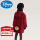 迪士尼高端輕奢女童雙面羊絨呢子大衣兔尾男童毛呢外套全羊毛連帽呢大衣 紅色 150