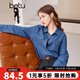 百圖betu女裝春季新款襯衫復古翻領(lǐng)寬松長(cháng)袖牛仔衫女2401T35 牛仔色 L