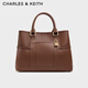 CHARLES&KEITH26春新品大容量通勤手提托特包斜挎包新年生日禮物CK2-30840655 Chocolate巧克力色 L