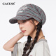 CACUSS條紋滑板帽子女士春季新款包頭堆堆帽時(shí)尚復古棒球帽顯臉小鴨舌帽 灰綠 均碼 57-59CM