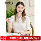 百圖betu女裝夏季新款襯衫泡泡袖設計感蕾絲短袖襯衫女2305T25 杏色 M