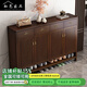 如邑黑胡桃色新中式實(shí)木鞋柜家用門(mén)口入戶(hù)進(jìn)門(mén)靠墻玄關(guān)柜 100cm三門(mén)雙抽FS-0323