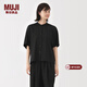 MUJI女式 萊賽爾混五分袖罩衫短袖t恤上衣女款內搭女裝25年秋季 黑色圖案 L (165/88A)