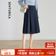 尚都比拉時(shí)尚通勤半身裙女秋季新款女裝裙子氣質(zhì)簡(jiǎn)約壓褶A字裙 深藍色 XL