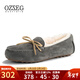 OZZEG澳洲豆豆鞋女冬季羊皮毛一體毛毛棉鞋平底防滑加絨保暖孕婦樂(lè )福鞋 灰色 35