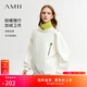 AMII女裝2025秋季新款學(xué)院風(fēng)撞色高領(lǐng)大落肩加絨不倒絨衛衣女 米白 XL
