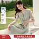 香影萊賽爾天絲v領(lǐng)連衣裙女2025夏裝新款泡泡袖高腰法式綠色裙子 淺綠 S 155/80A/85-95斤