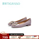 蹀愫（TIGRISSO）【有錢(qián)鉆】新款方頭芭蕾風(fēng)禮物平底鞋舒適夏季小皮鞋女單鞋 深灰紫色牛漆皮革 39 245mm