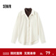 森馬（Semir）長(cháng)袖襯衫女冬季中長(cháng)款假兩件寬松磨毛襯衣通勤溫柔系氣質(zhì)上衣 奶白10501 M