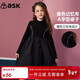 ASK JUNIOR童裝兒童裙子女童公主裙春裝中大童高領(lǐng)宴會(huì )T恤連衣裙 黑色 170