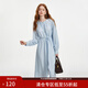 范思藍恩設計感圓領(lǐng)連衣裙女2024秋裝新款亞麻寬松顯瘦高腰裙子女 冰晶藍 L