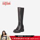 iiJin艾今【明星同款】經(jīng)典10cm厚底內增高靴子黑色切爾西長(cháng)筒靴女YF566ZQE 黑色 38