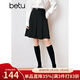 百圖betu女裝春季新款半身裙學(xué)院風(fēng)知性顯瘦壓褶半身裙女2401T51 黑色 M