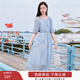 香影溫柔風(fēng)粉色連衣裙女2025夏季新款超好看五分袖海邊度假沙灘裙 藍色 S