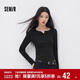 森馬（Semir）長(cháng)袖T恤女春季短款純色正肩木耳邊花邊內搭緊身上衣101125101009