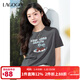 LAGOGO涼感新疆棉灰色可愛(ài)印花短袖T恤女拉谷谷2025年夏新款上衣 灰色 S