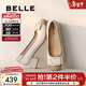 百麗（Belle）舒適優(yōu)雅單鞋女蝴蝶結牛皮方跟鞋D3S1DAQ5 米白 37