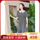 敦奴（DUNNU）dunnu敦奴2024夏新款減齡蕾絲翻領(lǐng)雪紡印花連衣裙女 正黑色 M