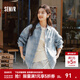 森馬（Semir）森柔|牛仔襯衫女春中長(cháng)款oversize落肩長(cháng)袖衣服格紋街頭襯衣 藍色調00388 S