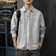 JEEP SPIRIT正品吉普高端襯衫男2026春夏新款美式拼接條紋純棉工裝翻領(lǐng)外套男 T708灰色襯衫 XL  推薦體重140-160斤