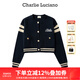 Charlie Luciano標識刺繡針織開(kāi)衫春秋新款073777短款學(xué)院風(fēng)休閑cl外套潮女 藏青色 S