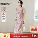 尚都比拉V領(lǐng)喇叭袖印花連衣裙女夏季收腰顯瘦A字碎花裙玫瑰浪漫中長(cháng)裙