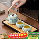 初伍天青汝窯茶具小套裝三件套干泡茶托盤(pán)家用宿舍泡茶提梁壺茶杯整套