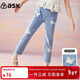 ASK JUNIOR女童褲子2026春兒童褲腳毛邊蝴蝶牛仔褲九分褲青少年 藍色 130