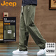 JEEP吉普休閑褲男春秋美式工裝純棉寬松直筒百搭長(cháng)褲 軍綠色 XL