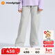 moodytiger女童褲子抓絨拒水冬兒童長(cháng)褲保暖休閑純色運動(dòng)闊腿褲 月魄灰 150