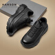 哈森（Harson）男鞋休閑皮鞋2026春季新款厚底通勤運動(dòng)健步鞋 黑色 39(245mm)