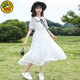 G.duck小黃鴨童裝女童裙子夏季薄款兒童公主裙法式雪紡連衣裙中大童長(cháng)裙 白色 140 建議130-140cm9-10歲