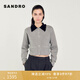 SANDRO線(xiàn)上限定秋冬女裝法式氣質(zhì)格雷系灰色撞色花邊翻領(lǐng)針織開(kāi)衫 灰色(尺碼偏小，建議拍大1碼) M